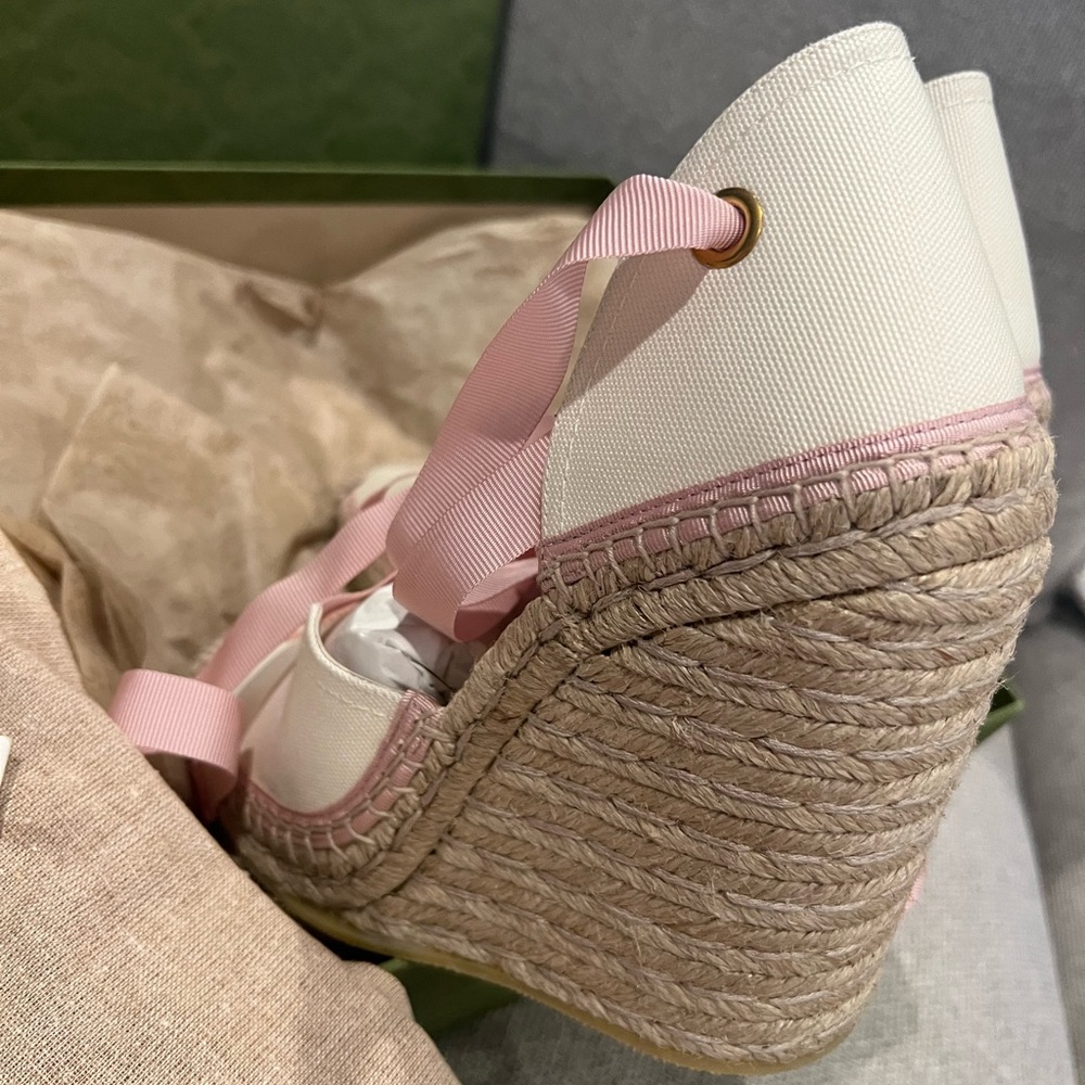 NEW Gucci GG Judie Lace Up Ballerina Espadrille Wedges - Picture 11 of 16